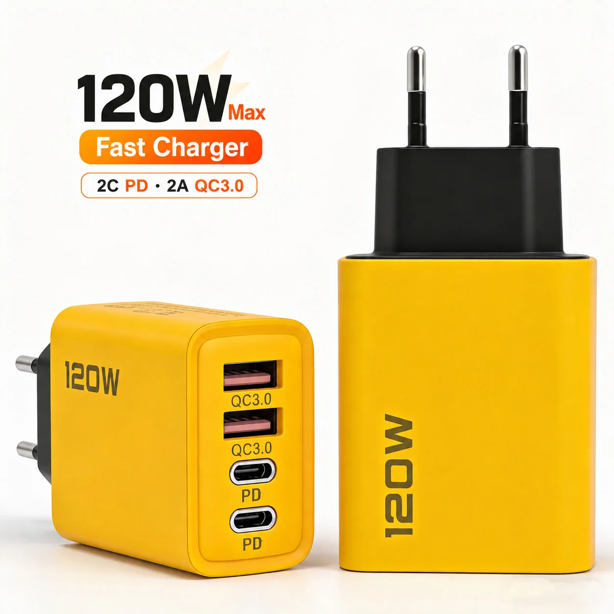 120W USB C Charger 4 Port Fast Charging 2 USB C PD 2 USB A QC3.0 Multi Port Wall Charger EU Plug for iPhone Samsung Xiaomi iPad