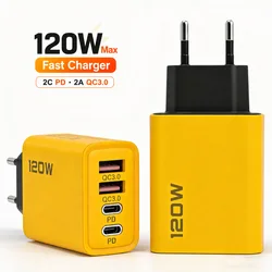 120W USB C Charger 4-Port Fast Charging, Dual PD + QC for iPhone, Samsung, Xiaomi, Huawei, iPad, Multi-Device Wall Charger EU
