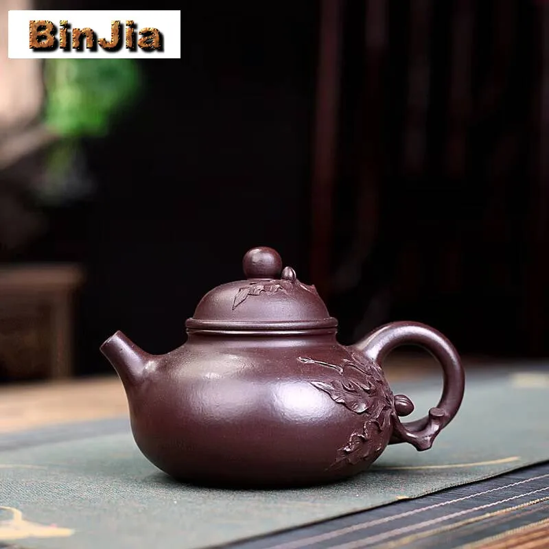 

240 мл бутик Исин фиолетовый глиняный чайник ручной работы с аппликацией горшок из необработанной руды грязевой чайник китайский чайный сервиз Цзыша посуда для напитков подарок