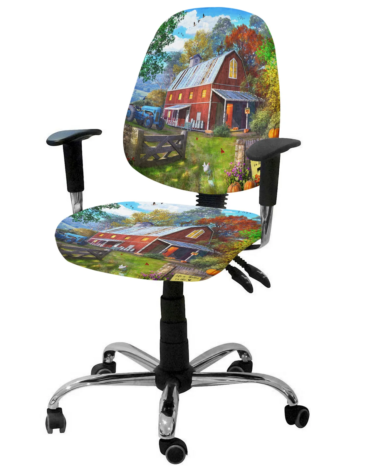 Farm Life Barn Retro Truck Rustic Elastic Armchair Computer Chair Cover Removable Office Chair Slipcover Split Seat Covers