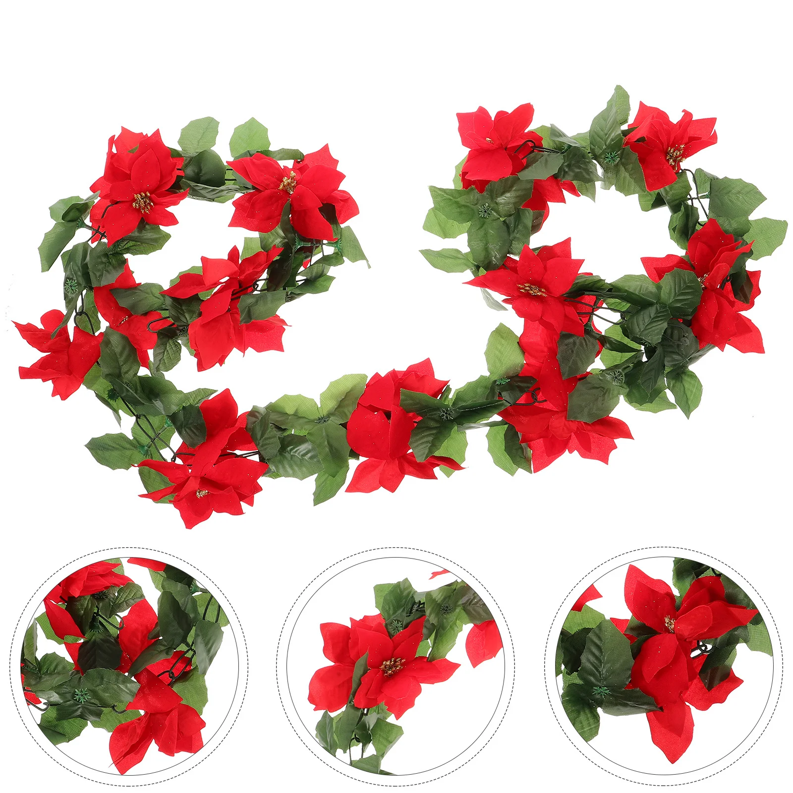 

1pc Christmas Flower Rattan Red Green Simulation Garland Long Plastic Vine For Tree Mantelpiece Stair Handrail Xmas Wreath