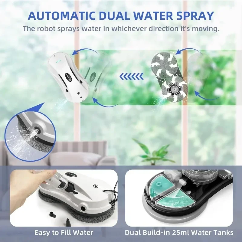 Alfabot Raamreiniging Robot Waterspray, Robot Glazenwasser Waterspray Slimme Raamstofzuiger