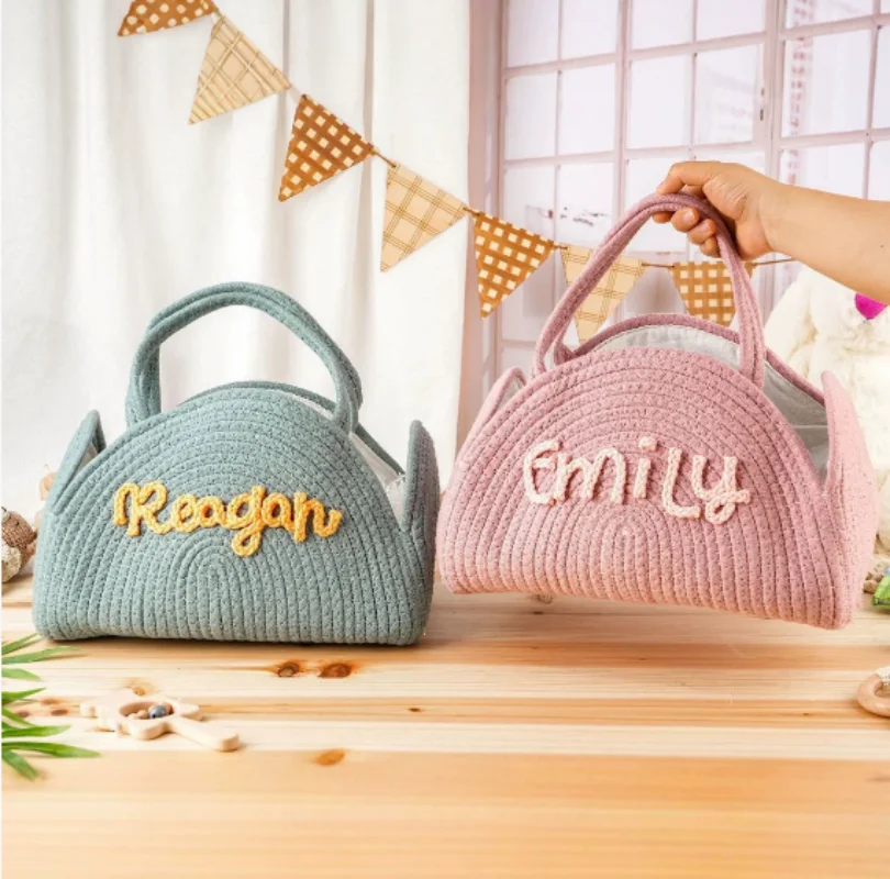 New Line Name Baby Cotton Rope Diaper Bag Handheld Portable Storage Basket Car Mommy Bag