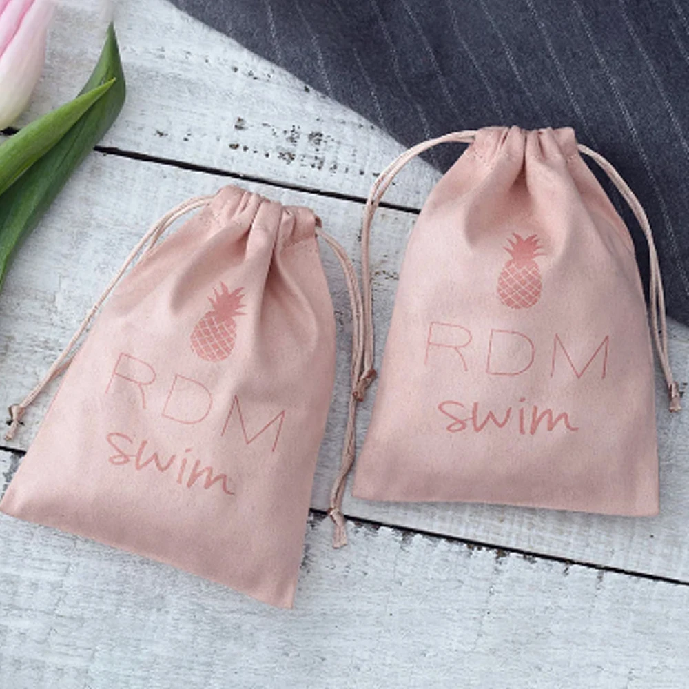 100Pcs Lovely Custom Logo Jewelry Drawstring Flannel Bag Chic Velvet Gift Packaging Pouch Wedding Favor Pink Suede Cosmetic Sack