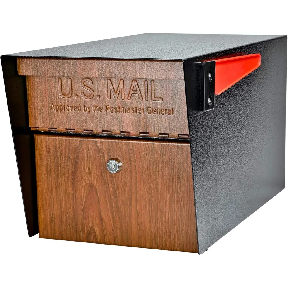 Curbside، Wood Grain 7510 Mail Manager Locking Security Mailbox، Steel، أسود - الأفضل #1
