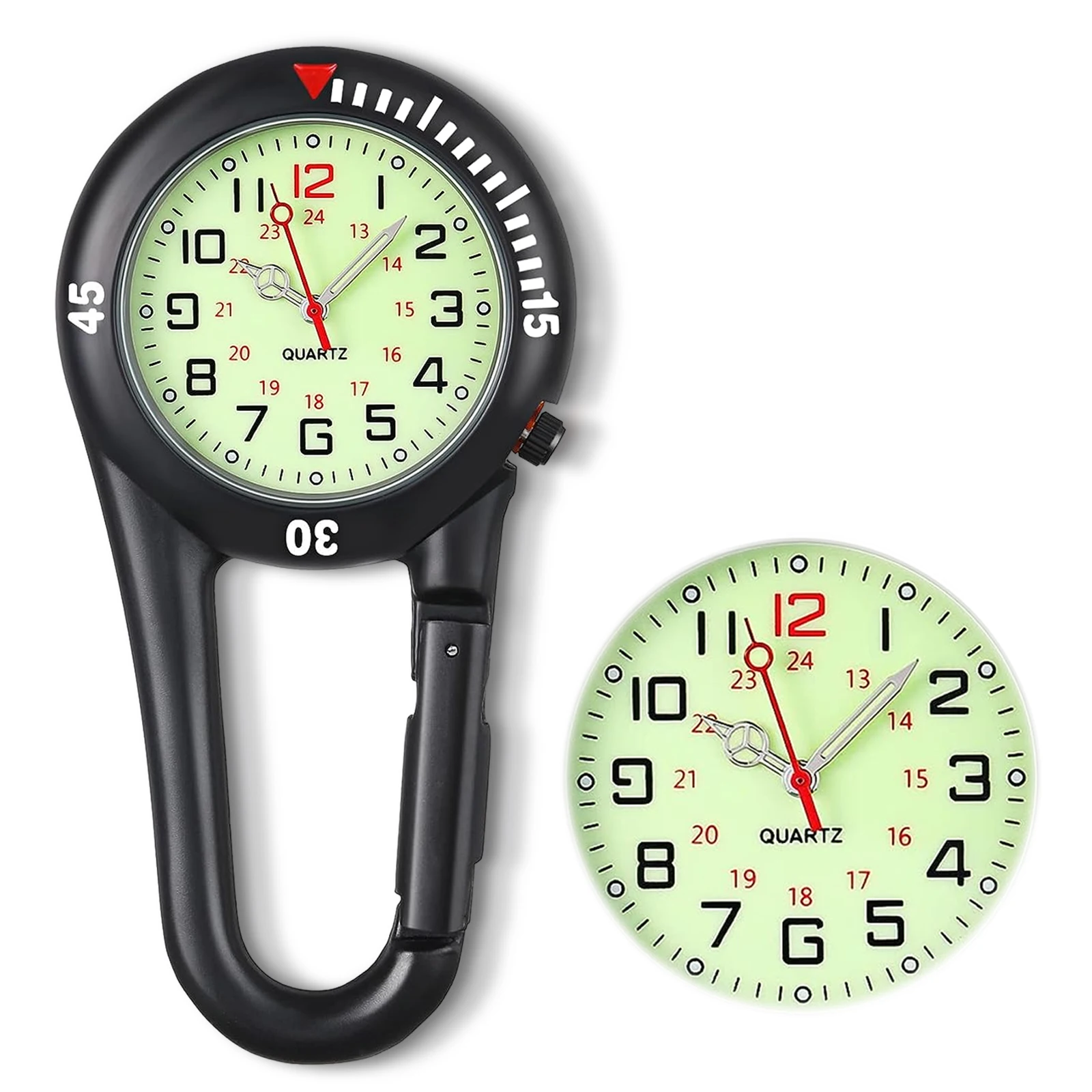Glow in The Dark Unisex Pocket Watch Clip on Multi-Function Digital Carabiner Watch Carabiner Watches For Hiking Mountaineering