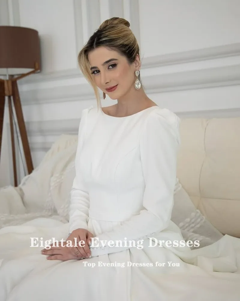 Eightale árabe vestidos de casamento o pescoço personalizado cetim mangas compridas marfim sem costas sereia vestidos de noiva novia