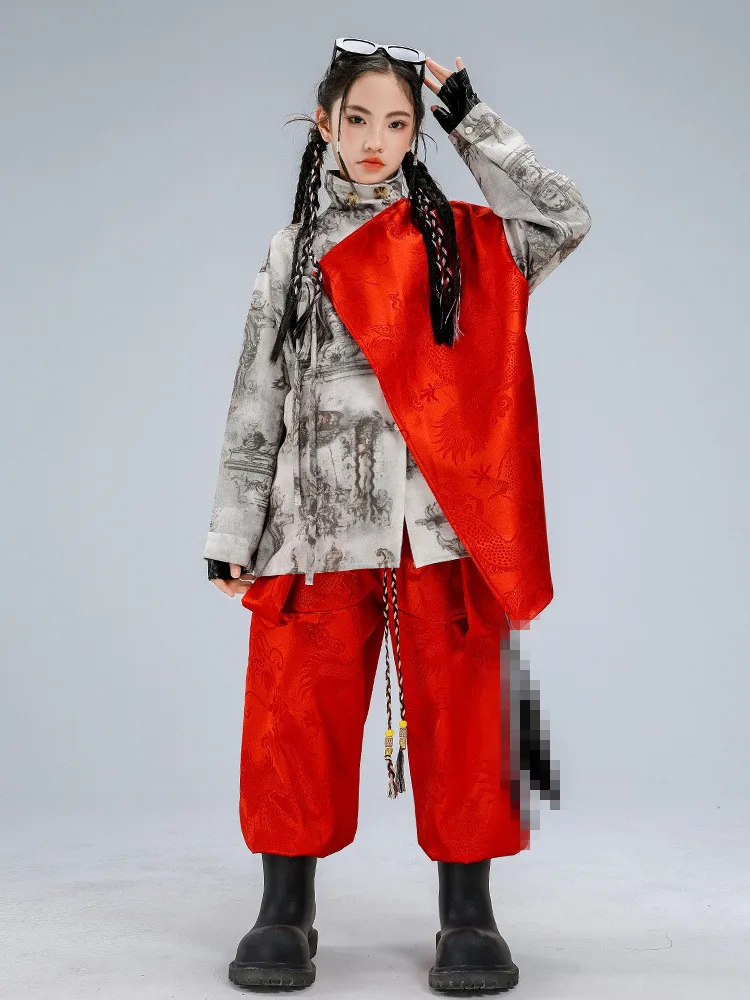 Hip Hop Modern Dance Contrast Street Dance Pants Girls Shirt Children Streetwear Kids Jazz Fashion Costumes Clothes Sets  -129