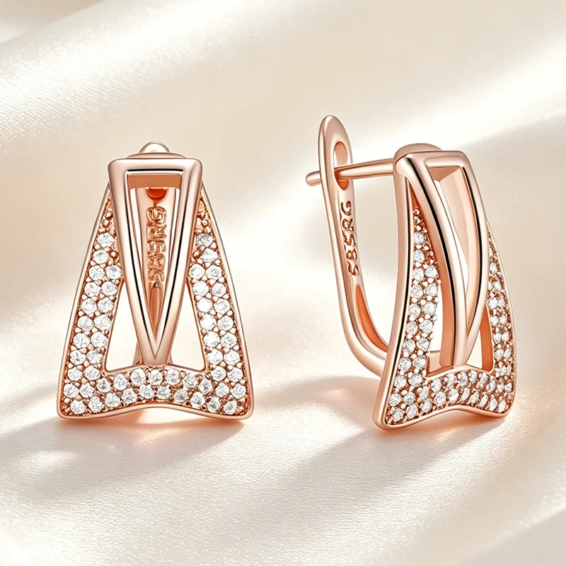 Kinel Einfaches Design, quadratische Tropfenohrringe mit natürlichem Zirkon für Damen, modisch, 585er Roségold, romantischer, feiner Alltagsschmuck