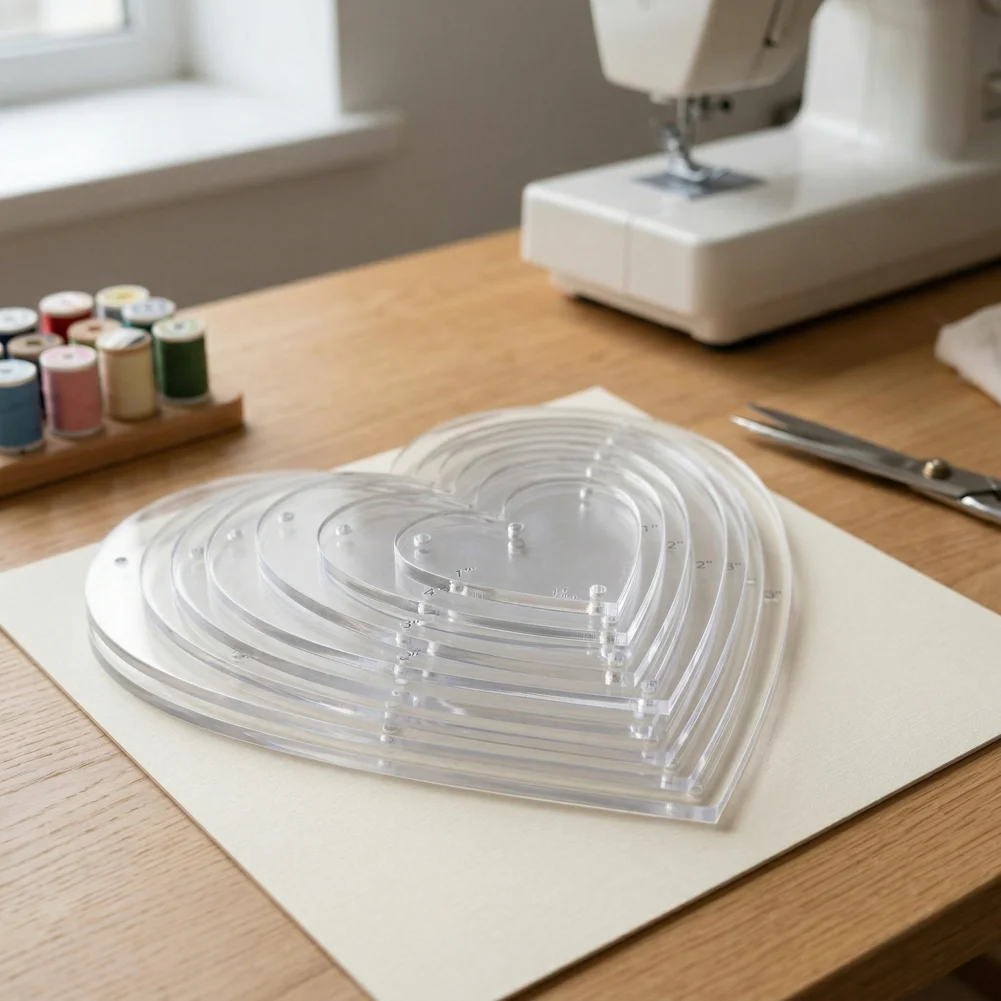Acrylic Heart Stencil Set 8pcs Heart Shaped Quilting Templates Acrylic Stencils Multi Size Sewing Patterns Craft for Quilt