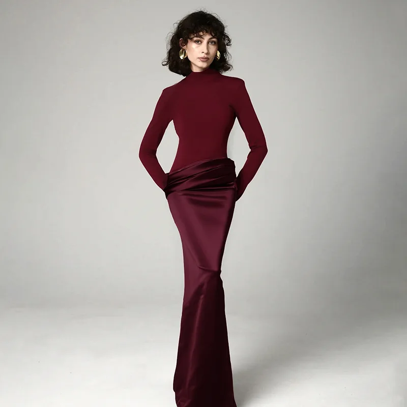 

2025 New Fashion Slim Fit Hip Cover Long Sleeve Dress Women Autumn Sexy Elegant Solid Color Round Neck Dresses Long Skirt Women