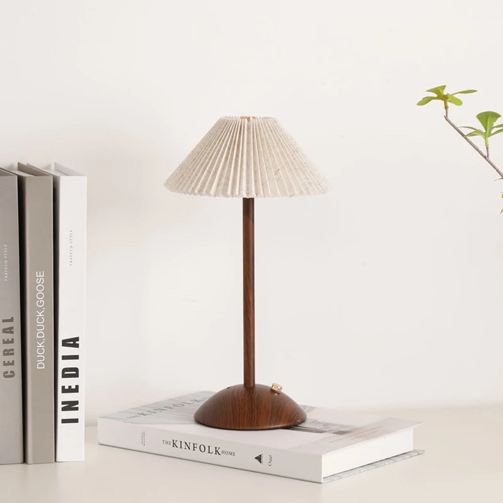 

Portable LED Desk Lamp Wood Base Minimalist Nightstand Light Rechargeable Dimmable Touch Lamp for Restaurant Bedroom Coffee Shop