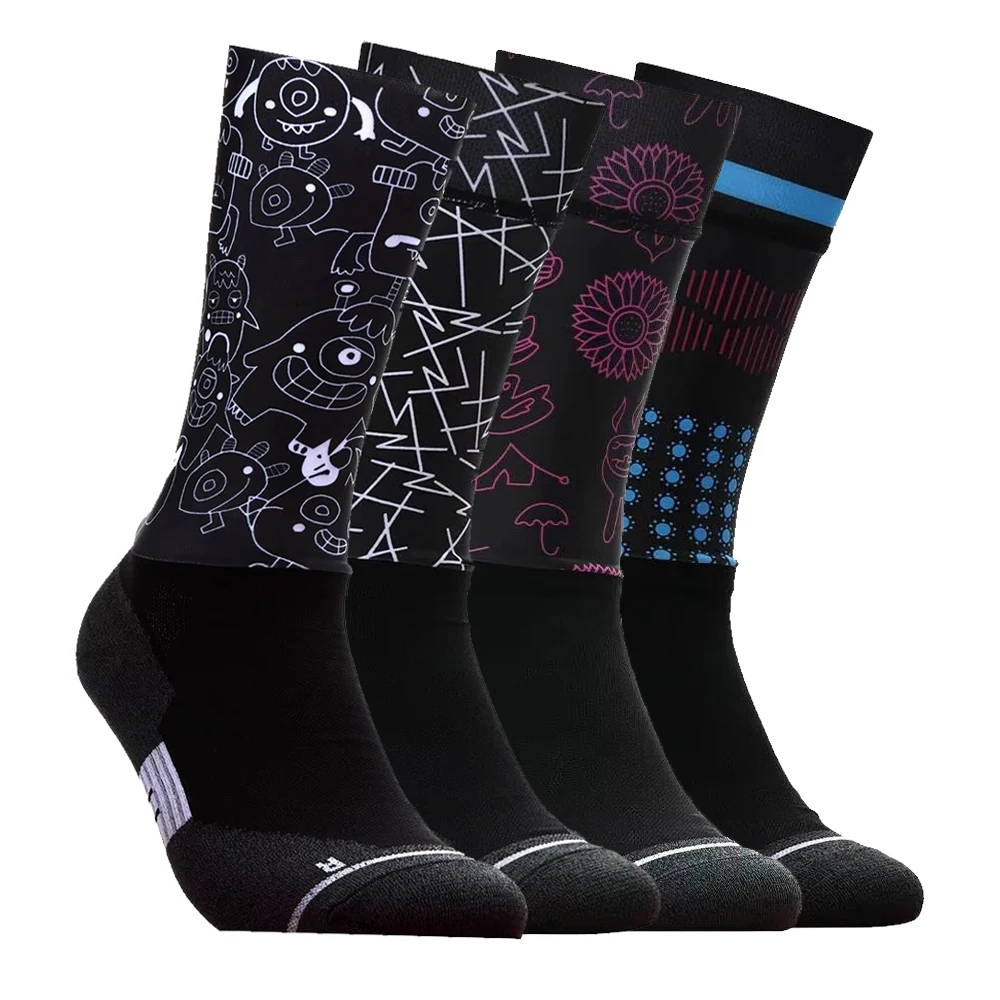 

Велосипедные носки унисекс с забавным мультяшным принтом, красочные дышащие, впитывающие влагу, нескользящие компрессионные носки для езды на велосипеде