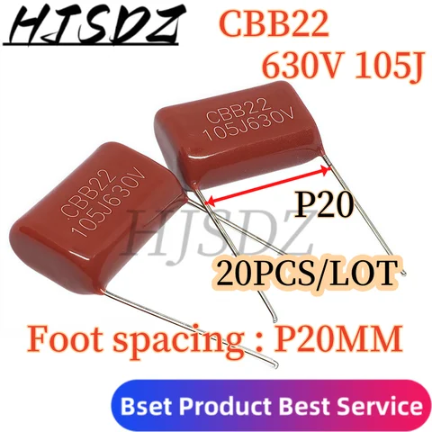 20PCS/LOT CBB22 Capacitor 630V105J Pitch 20MM Metal Film Capacitor 105J630V