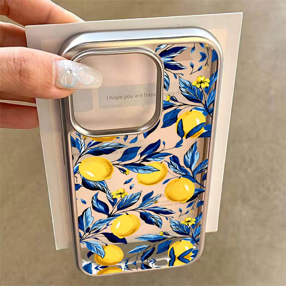 

INS Lemon Phone Case For iPhone 17 15 16 14 13 12 11 Pro Max Cover For iPhone XS X XR 13 14 15 16 Plus Plating Transparent Case
