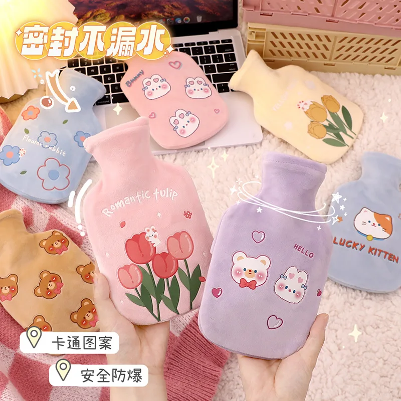 Portable Hot Water Bottles with Soft Velvet Cover Lovely Cartoon Feet Hand Warmer Water Pocket Bags for Girls Boys Kids Students