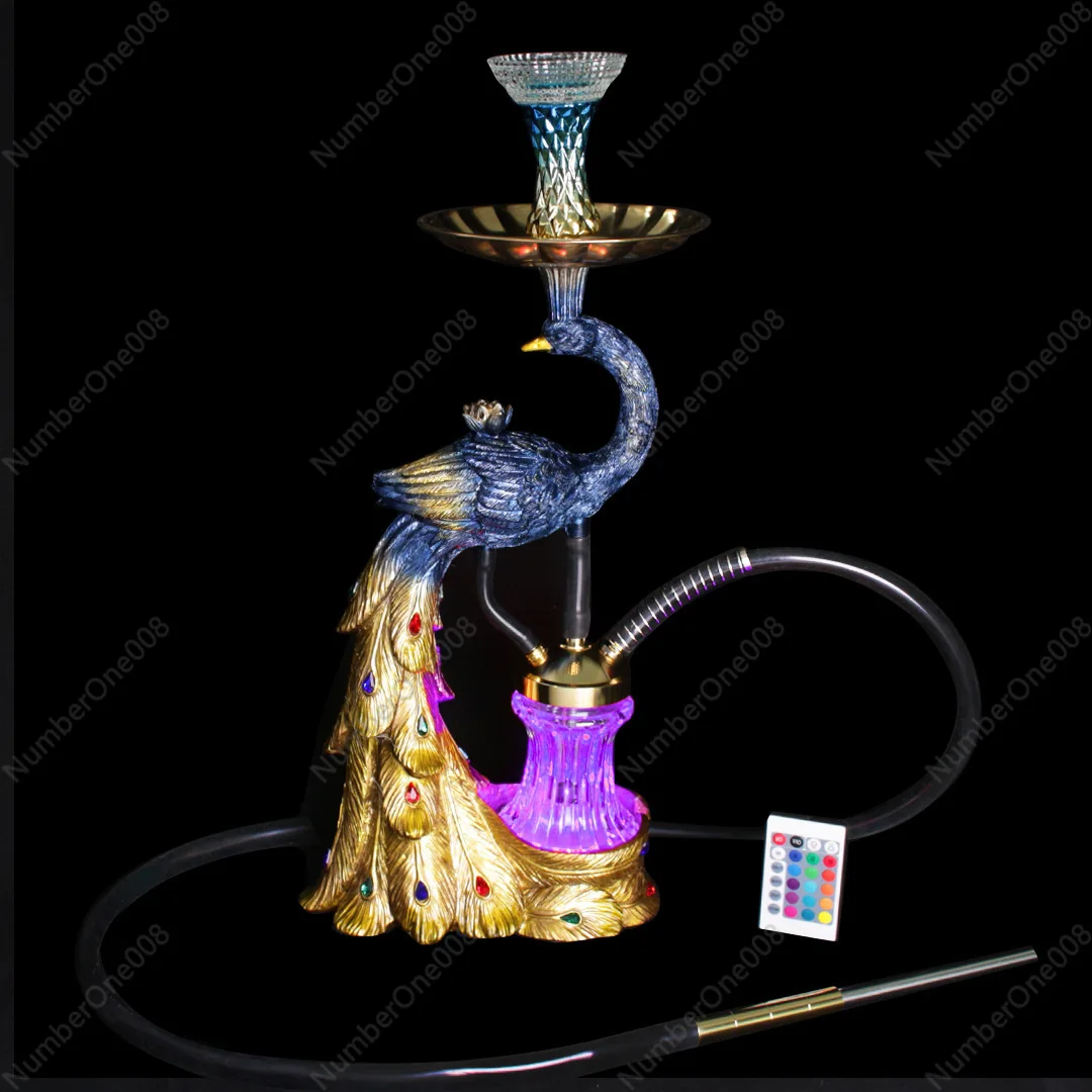 Set Hookah Arab Bentuk Merak - Kerajinan Resin, Saluran Asap Belakang, Desain Elegan untuk Dekorasi Bar Rumah
