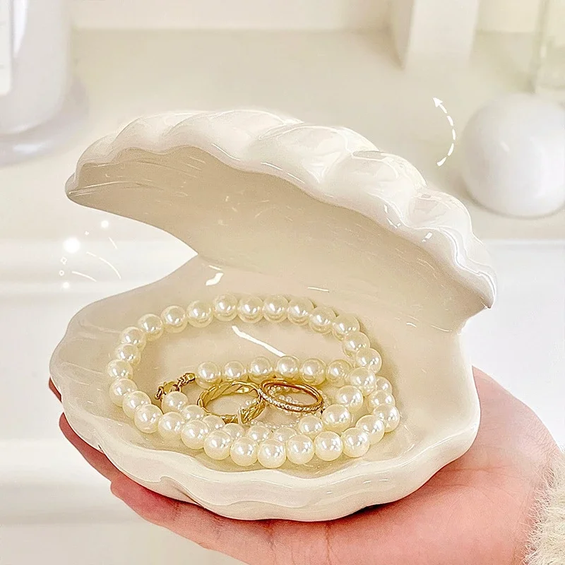 Shell Jewelry Box Lighten Pearl Shell Jewelry Display Tray Desktop Ornament Cute Girl Valentine's Day Birthday Gift Home Decor