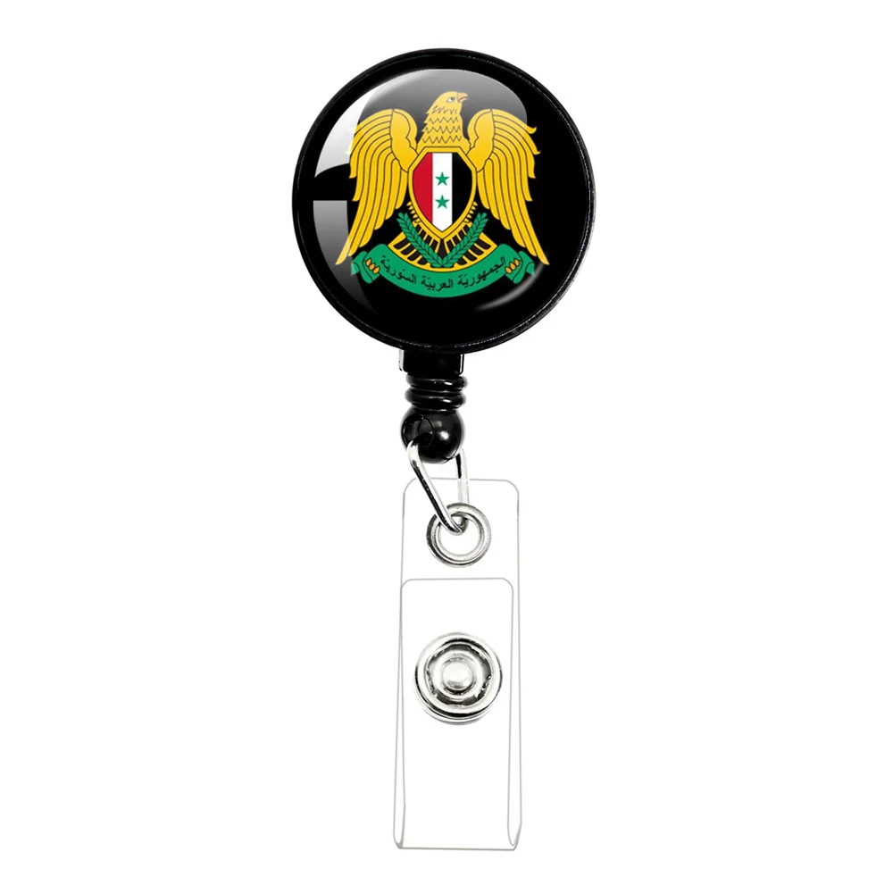 Syria NEW National Flag Badge Reel Retractable ID Badge Holder A-Z Round Glass Key Ring ID Name Card Office Supplies