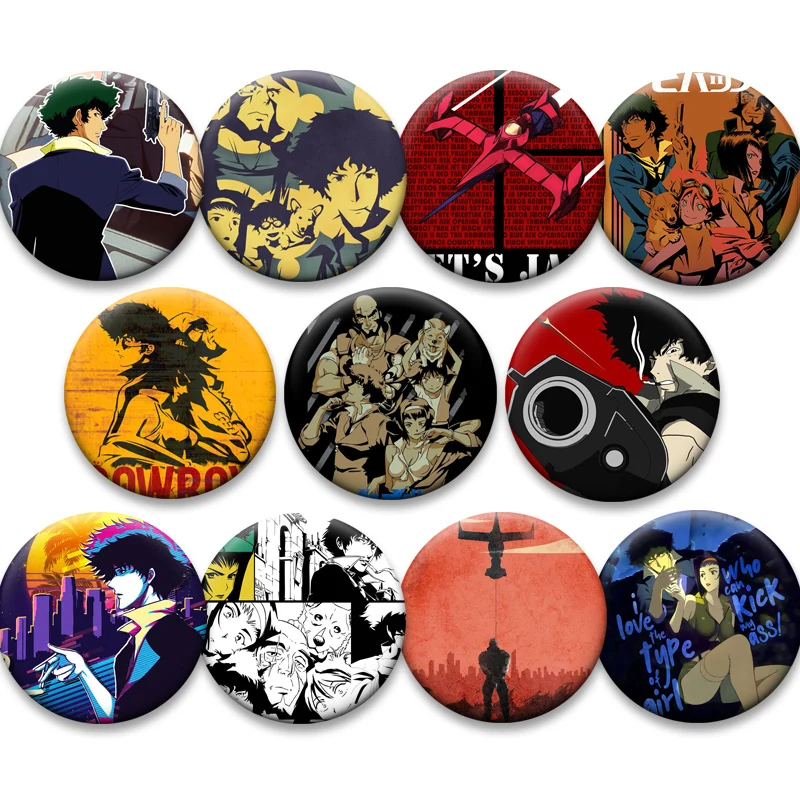 Anime Cowboy Bebop Pins Faye Valentine Spike Spiegel Cartoon Badge Snap in Design Brooches for Backpack Clothes Jewelry Bag