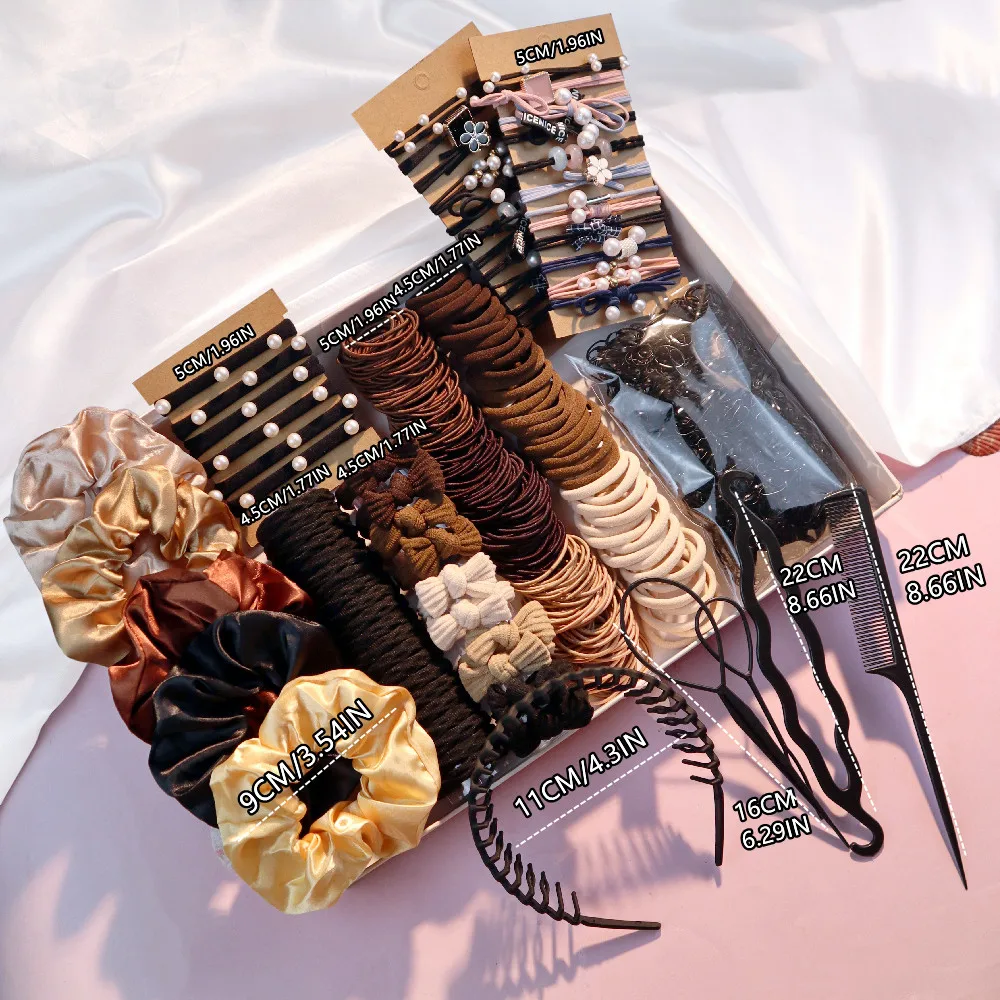 1Set Brown Hair Accessories for Woman Set Ponytail Holders Hair Scrunchies HairBands Scrunchy HairTie Hairstyle Styling Tool