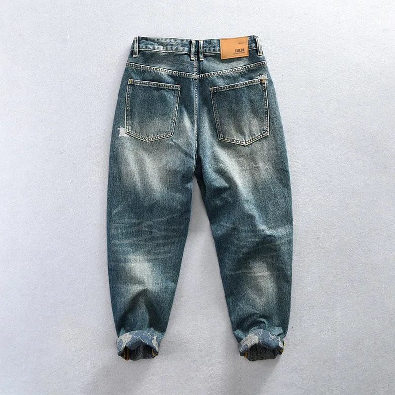 1023 Ripped Hole Vintage Streetwear Jeans For Men America Style Hip Hop Fashion Loose Casual Denim Pants High Quality Trouser