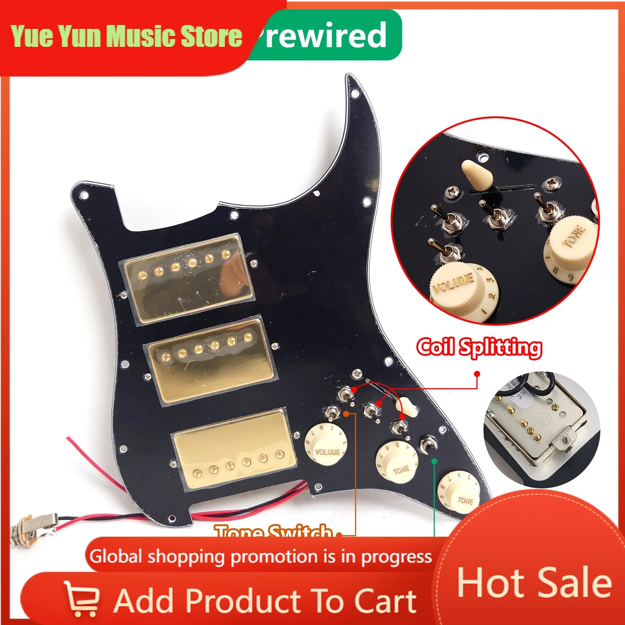 

Guitar Prewired Loaded Pickguard with Coil Splittin HHH Ainico 5 Humbucker Pickups Set for ST Electric Guitars Replacement Parts