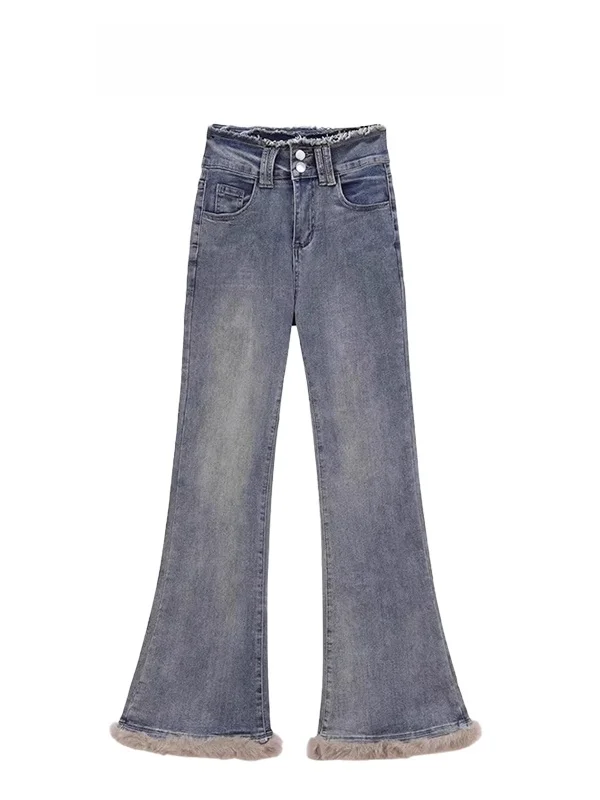 

High Waist Wide Leg Jeans Women's New Sle Retro Blue Frayed Bell Bot Pants Design Sensation Slimming Denim