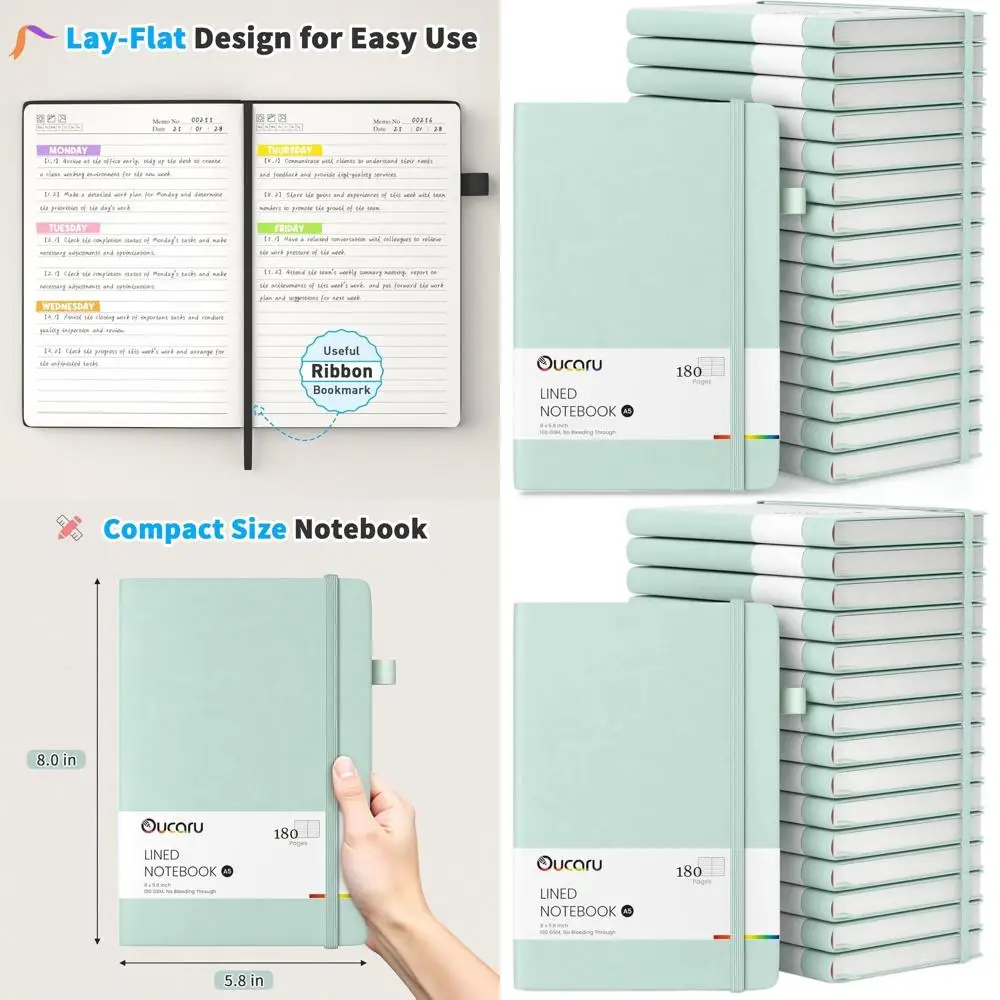 

Набор из 16 блокнотов формата А5 в линейку, по 180 страниц каждый, бумага 100 г/м² для ежедневных записей и путешествий