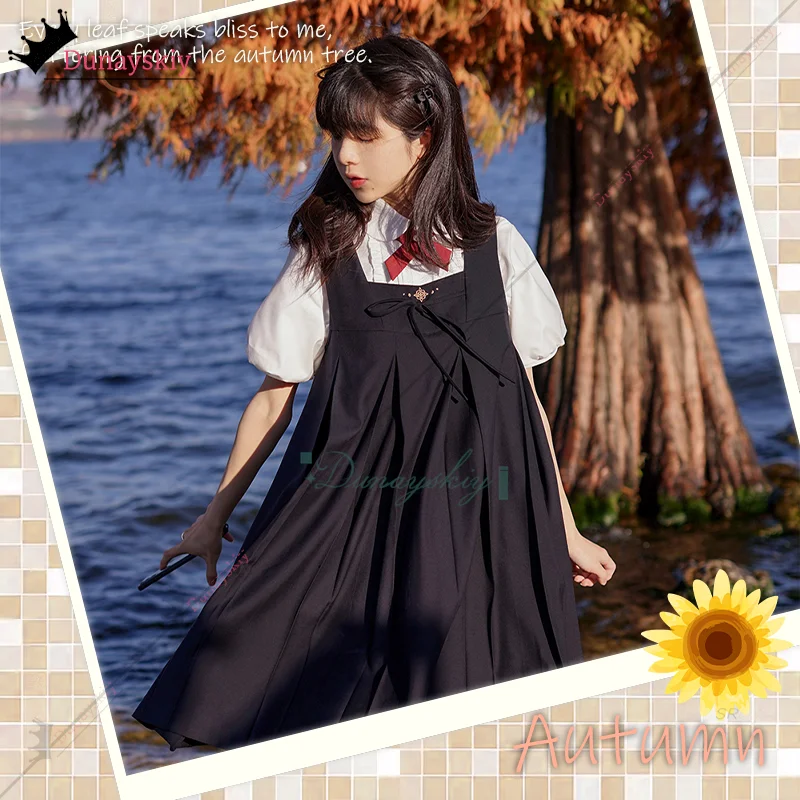 

{YiNuo}2025 Осеннее платье-жилет в японском стиле JK Школьная форма Женская юбка Kawaii Платье-рубашка для девочек Повседневный наряд на Хэллоуин