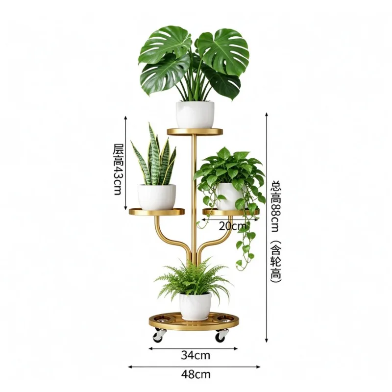 Rolling Plant Stand with Wheels Multi-Tier Metal Shelf Sturdy Durable Flower Pot Display Rack for Living Room Balcony Garden