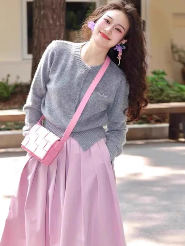 

Ele Юбка трапециевидной формы с высокой талией, женская цветная модная весенняя одежда для поездок на работу, корейская юбка из полиэфирного волокна, 8-24 лет