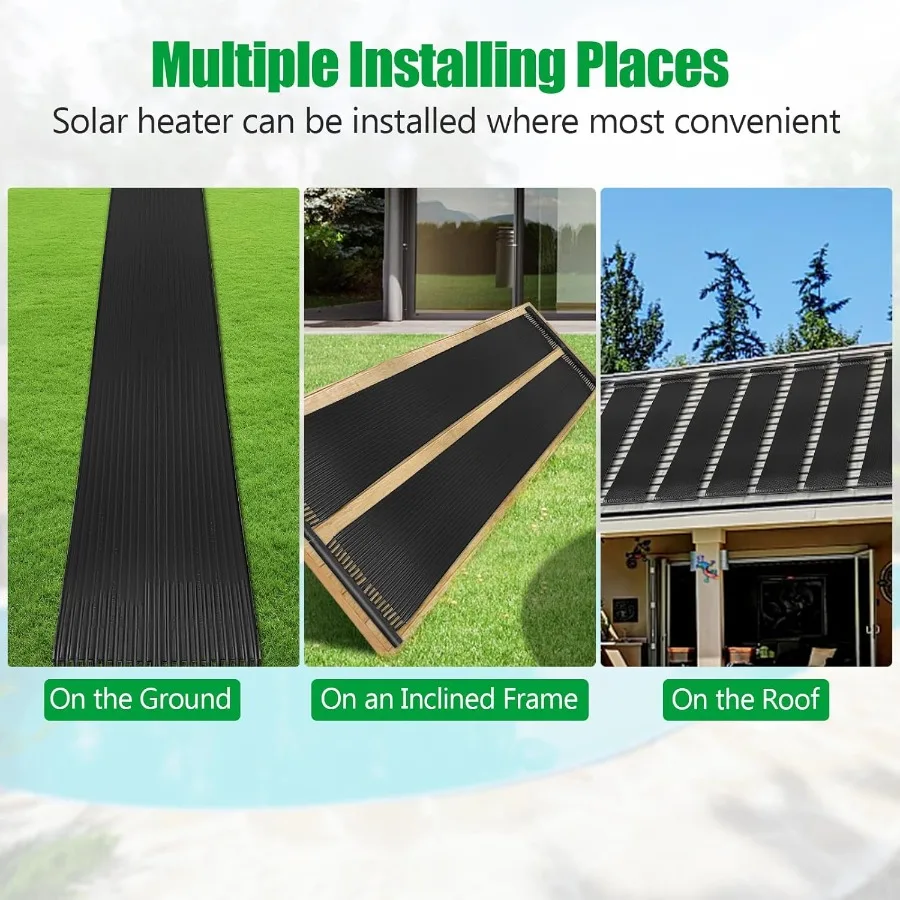 Solar Pool Heater 2.5 x 10 Feet In-Ground/Above-Ground Swimming Pool Heating System Weatherproof Pool Warmer Portable Solar Pan