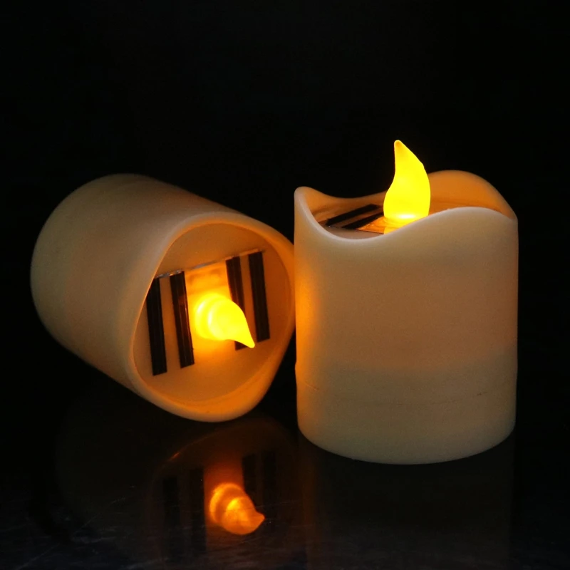 Solar Powered LED Candle Light Yellow Flicker Tea Lamp Festival Wedding Romantic Decor