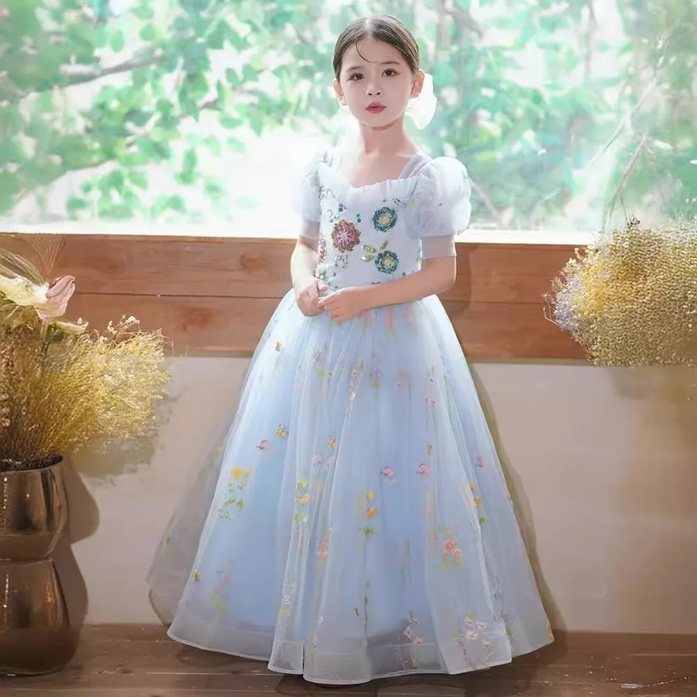 

Flower embroidery Girl Dresses for Weddings Birthday party Princess Formal Prom Tuxedo Dress for Girl Kids vestidos de fiesta de