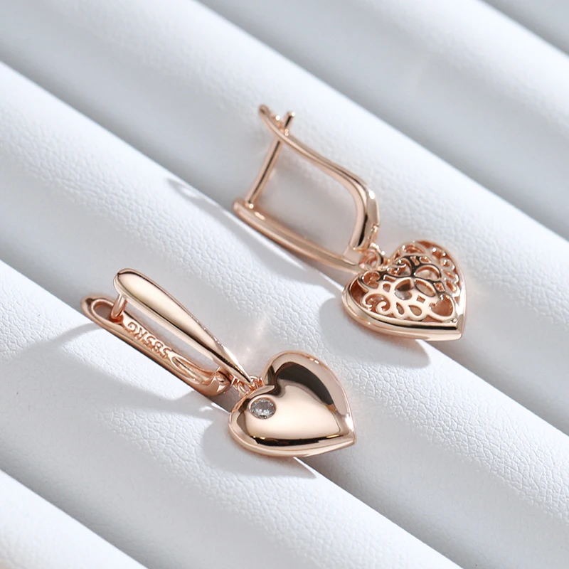 Wbmqda New Love Heart Drop Earrings For Women 585 Rose Gold Color With Natural Zircon Modern Party Wedding  Jewelry Gifts
