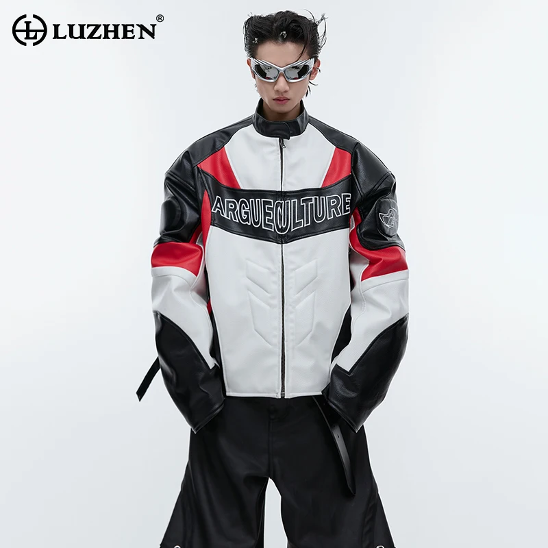 

LUZHEN Original Fashion Color Contrast Patchwork Design Leather Jacket Original Trendy Streetwear High Quality Men Coats LZ4689