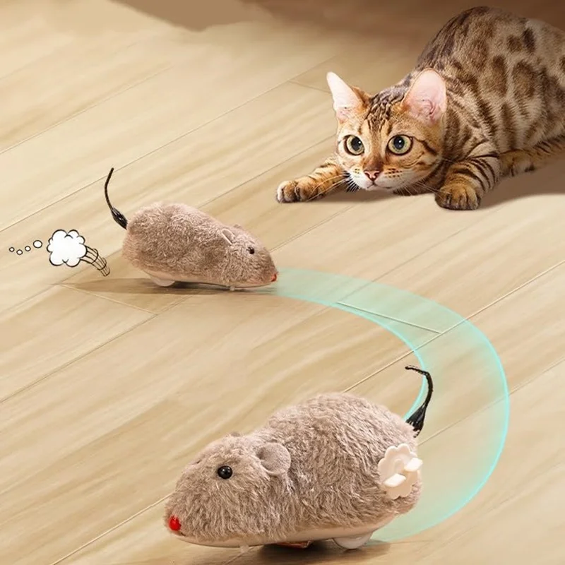 Wind-Up Rat Toys Realistic Plush Rat Toys Novelty Running Racing Mouse Clockwork Toys Funny Interactive Toys for Pets Cats Dogs