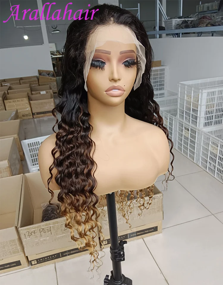 Destaque Ombre HD Lace Front Perucas de Cabelo Humano para Mulheres Negras, Loose Deep Wave Lace Frontal Wig, Pré Arrastado Colorido, T1B, 4, 27, 13x4