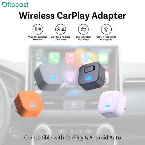 Imagen 1 del producto Adaptador Inalámbrico CarPlay Android Auto Ottocast Mini Dot Express para Audi, Toyota, VW, Peugeot, CarPlay con Cable, Android Auto 2026 Nuevo