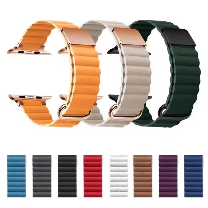 

Magnetic Loop Band For Apple Watch 9 8 7 45mm 41mm Ultra 49mm Leather Metal Stainless Steel Wristband iWatch 6 5 4 SE 44mm 40mm