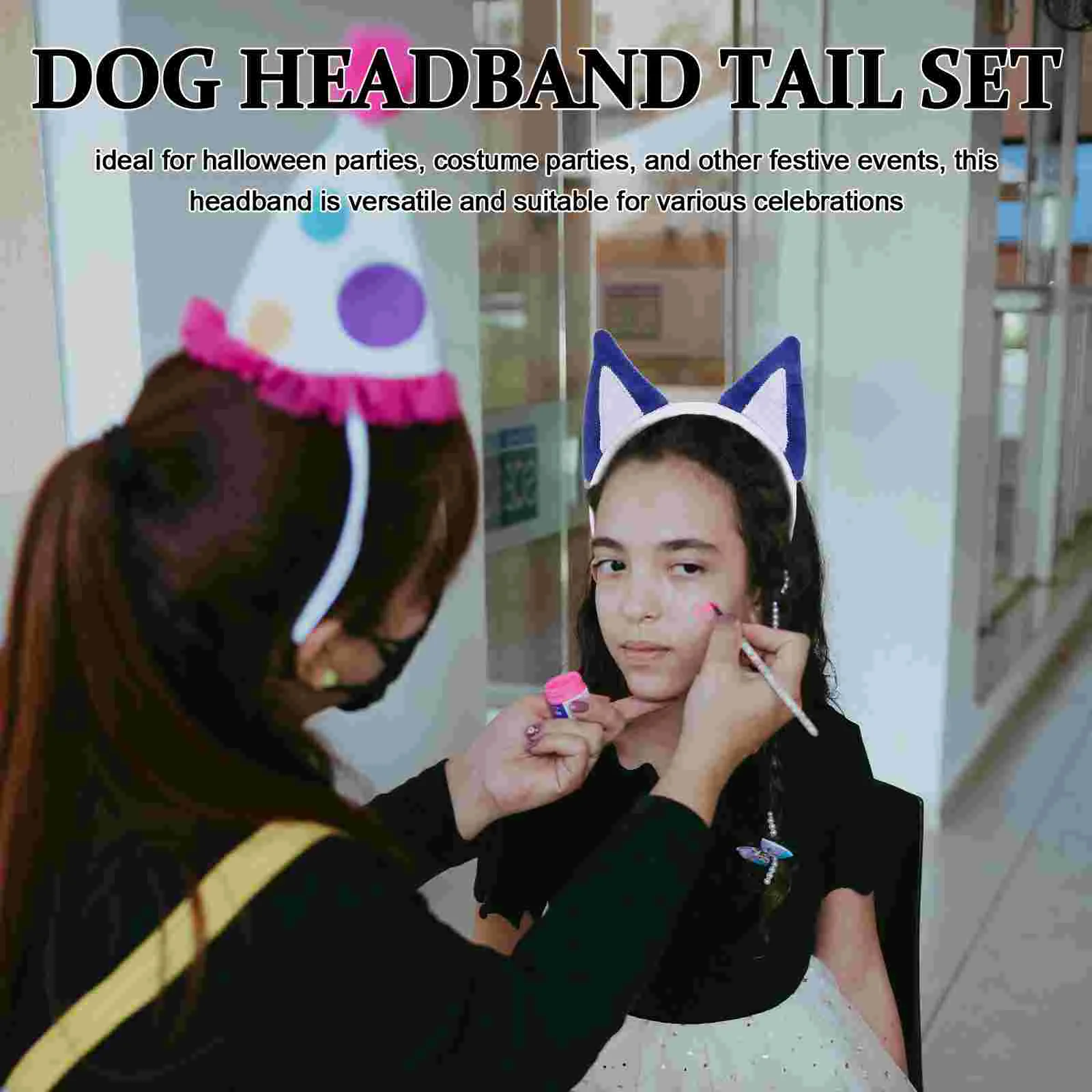 2 Pcs Puppy Headband Black Dog Ears Tail Adult Bingo Costume for Kids Cloth