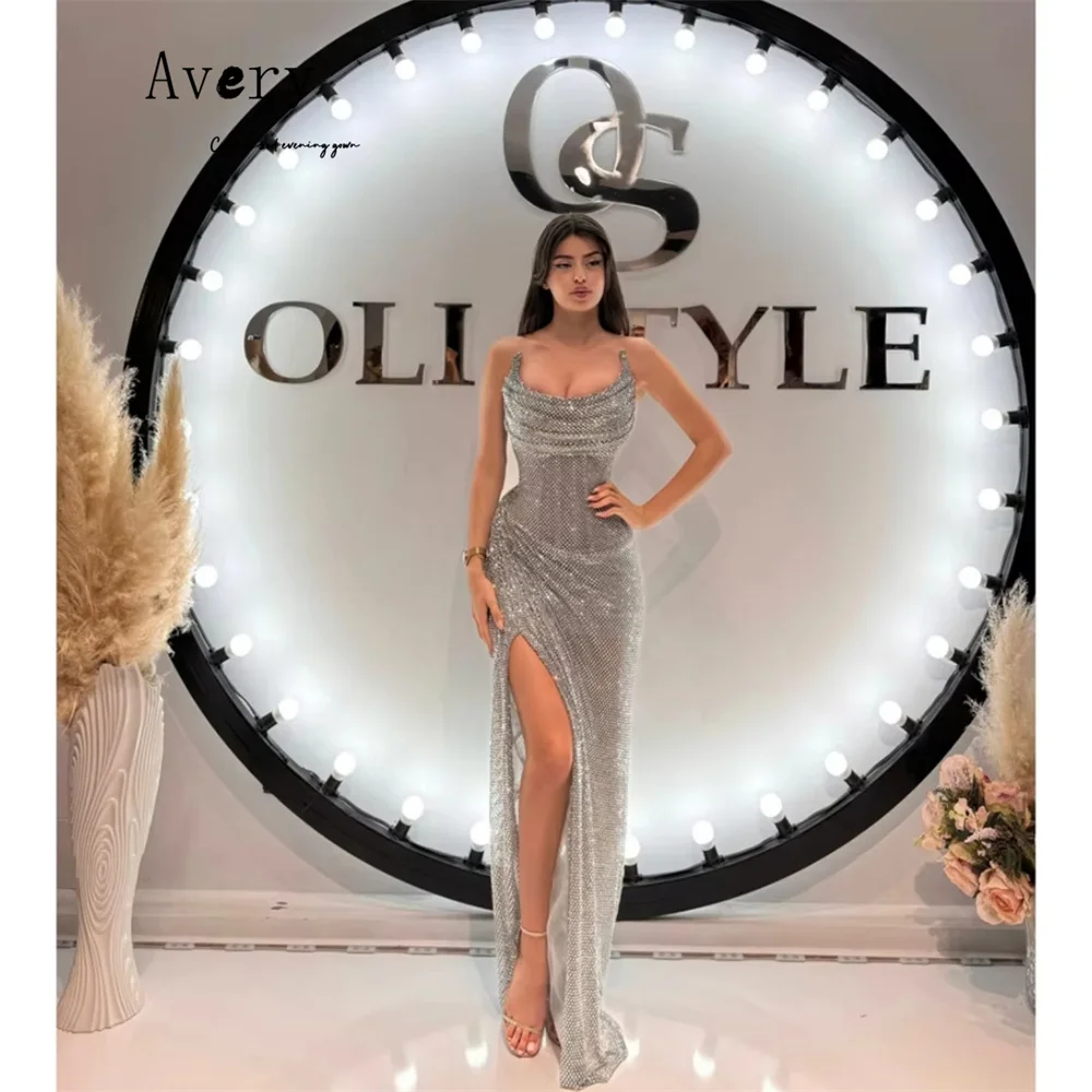 Avery Custom Side Slit Spaghetti-Trägern aus der Schulter Spitze Abendkleider für Frau Party Hochzeit Gala Kleid Langes Ballkleid