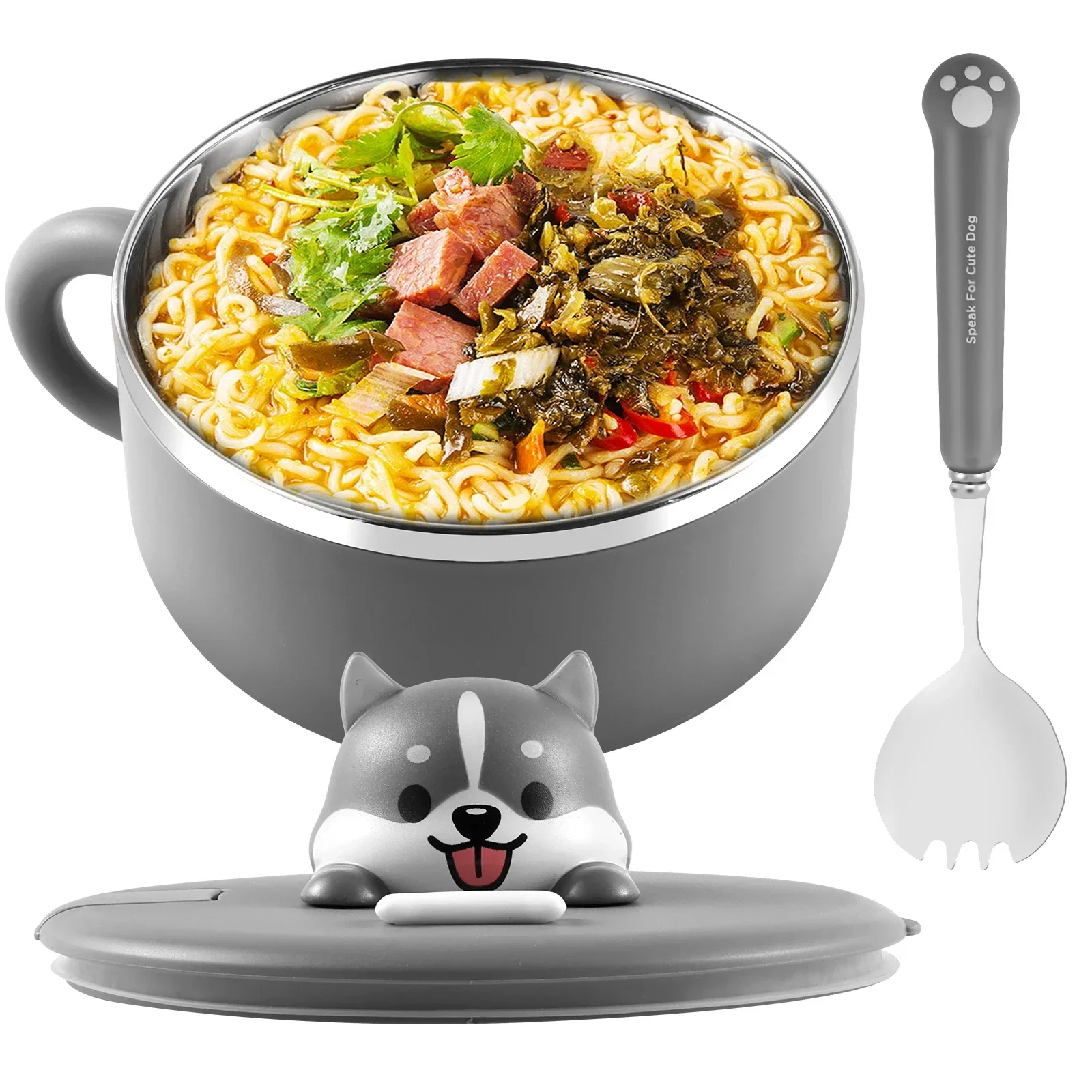 

1200ml Ramen Bowl With Lid Stainless Steel Instant Noodle Cooker Fruit Salad Rice Soup Bowl Large Lunch Box Kitchen Accessories