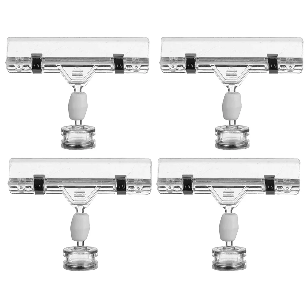 4pcs Transparent Magnetic Clips Lightweight Price Tag Holder Sign Magnet Stand Chalkboard Clips Label Rack Display Stand For