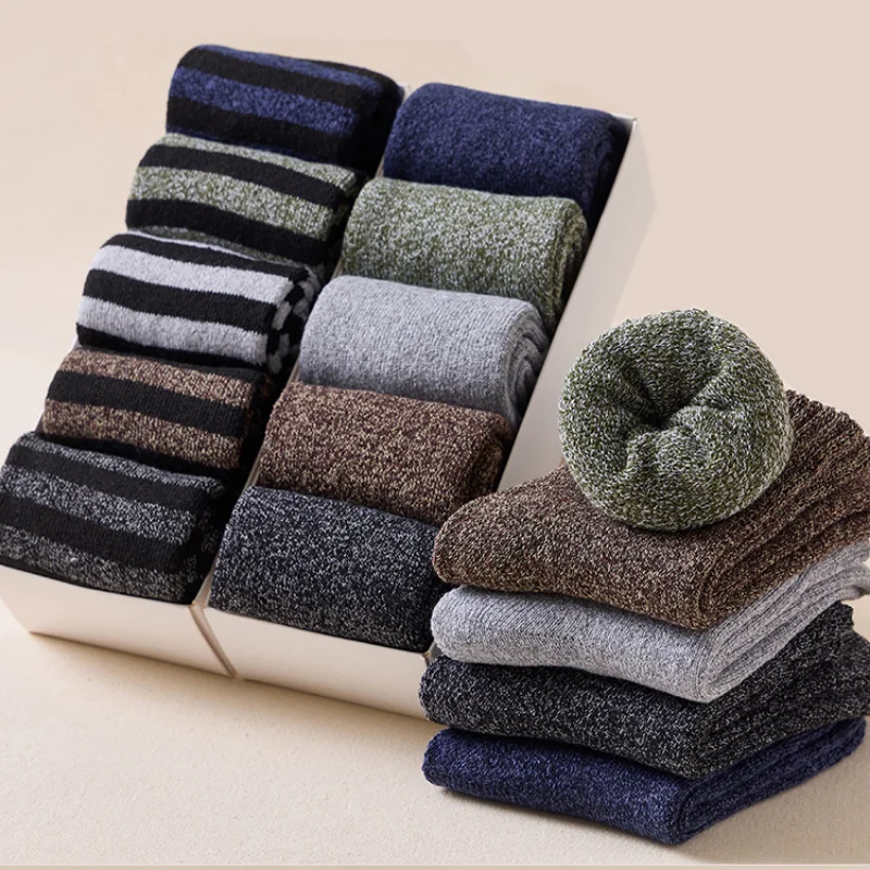 1-5pairs /pack Plus Velvet Socks Wintter Super Thick Wool Sock Cold Snow Russia Keep Warm Wpmen Men Floor Socks Male Mid Tube