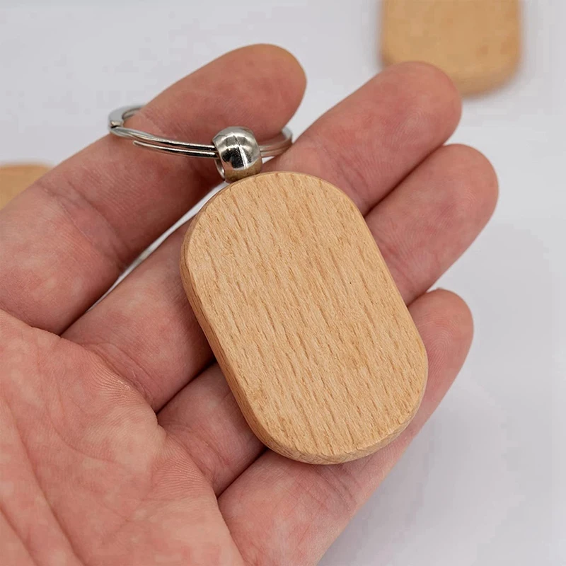 ไม้เปล่า Key Tag Key DIY พวงกุญแจไม้ Key ไม้แกะสลักช่องว่าง 60 แพ็ค