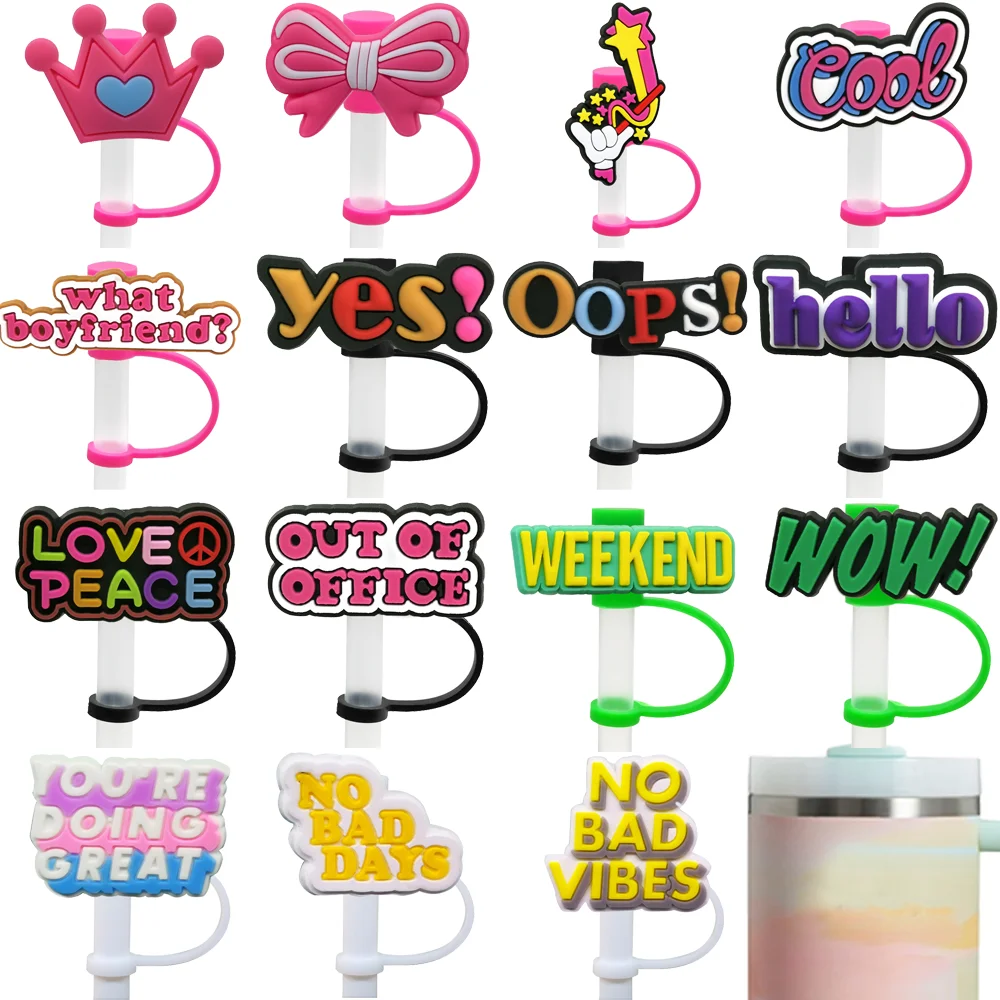 

1PCS PVC Silicone Straw caps word shape straw charms Drinking Dust Cap Splash Proof Plugs Cover Suit For 7mm-8mm Straw toppers