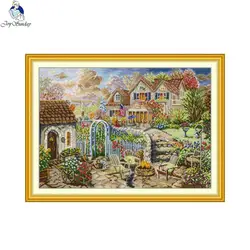 Joy Sunday Landscape Garden Courtyard Printed Canvas Cross-Stitch 16CT Embroidery Complete Kit Knitting Hobby Sewing Painting