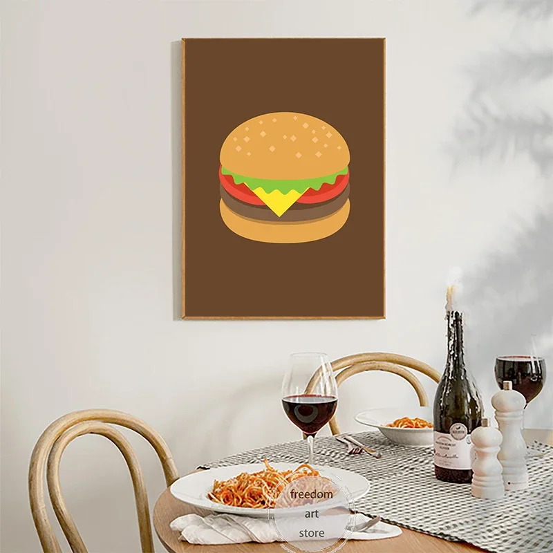 Pintura en lienzo de comida divertida y bonita, pan Matcha, patatas fritas, pavo, muslo, póster artístico, imagen impresa para decoración de pared del hogar y sala de estar